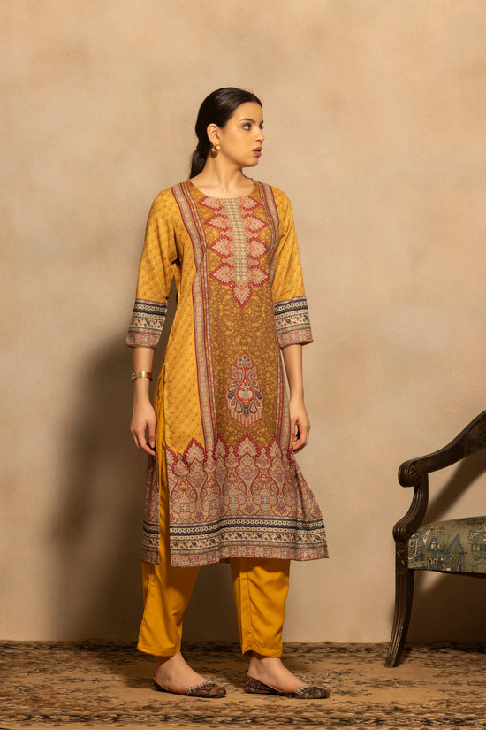 Mustard Printed Kurta 3 Pcs Set