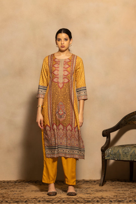 Mustard Printed Kurta 3 Pcs Set