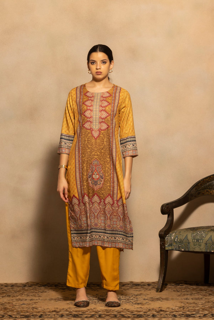 Mustard Printed Kurta 3 Pcs Set