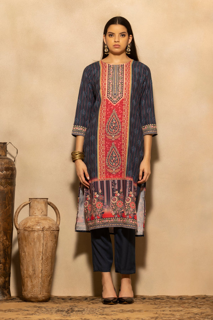 Teal Printed Kurta 3 Pcs Set