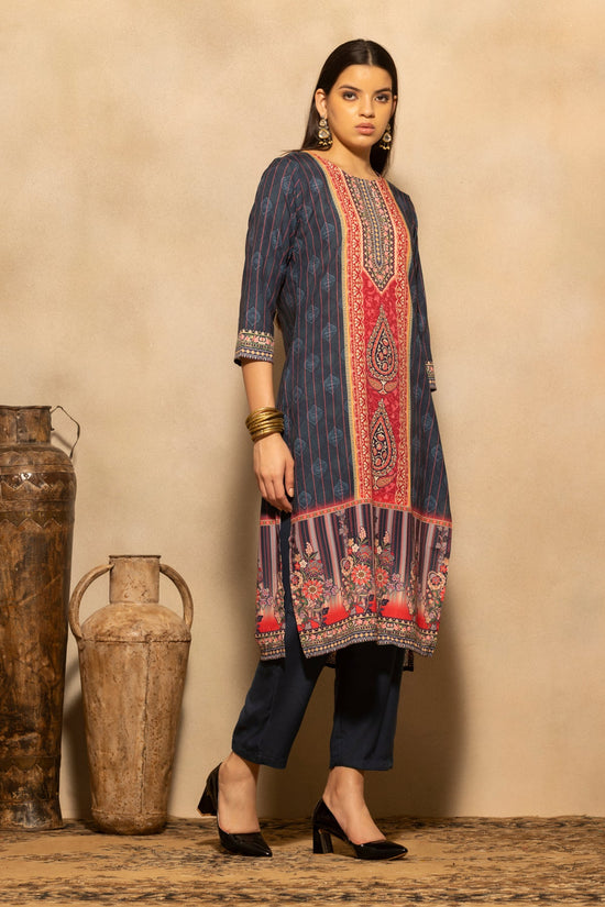 Teal Printed Kurta 3 Pcs Set