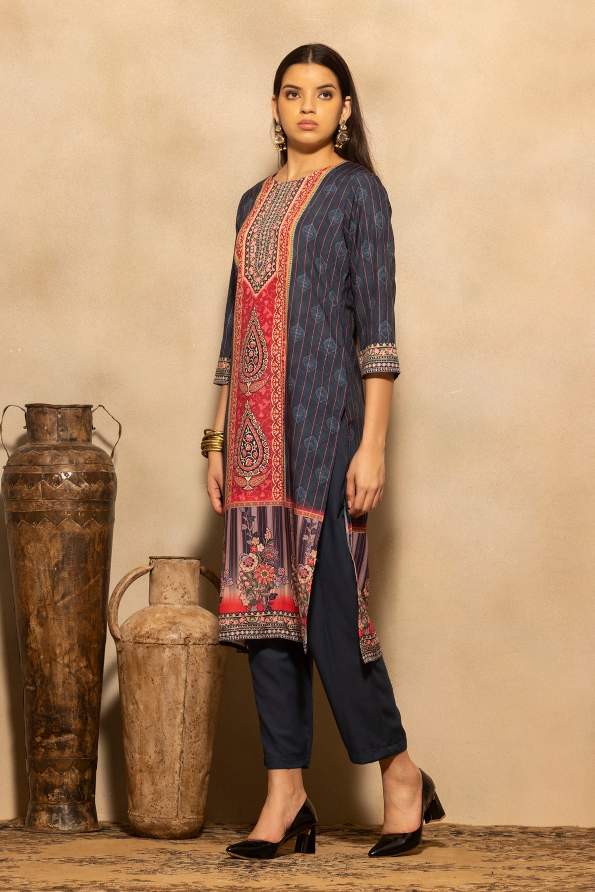 Teal Printed Kurta 3 Pcs Set