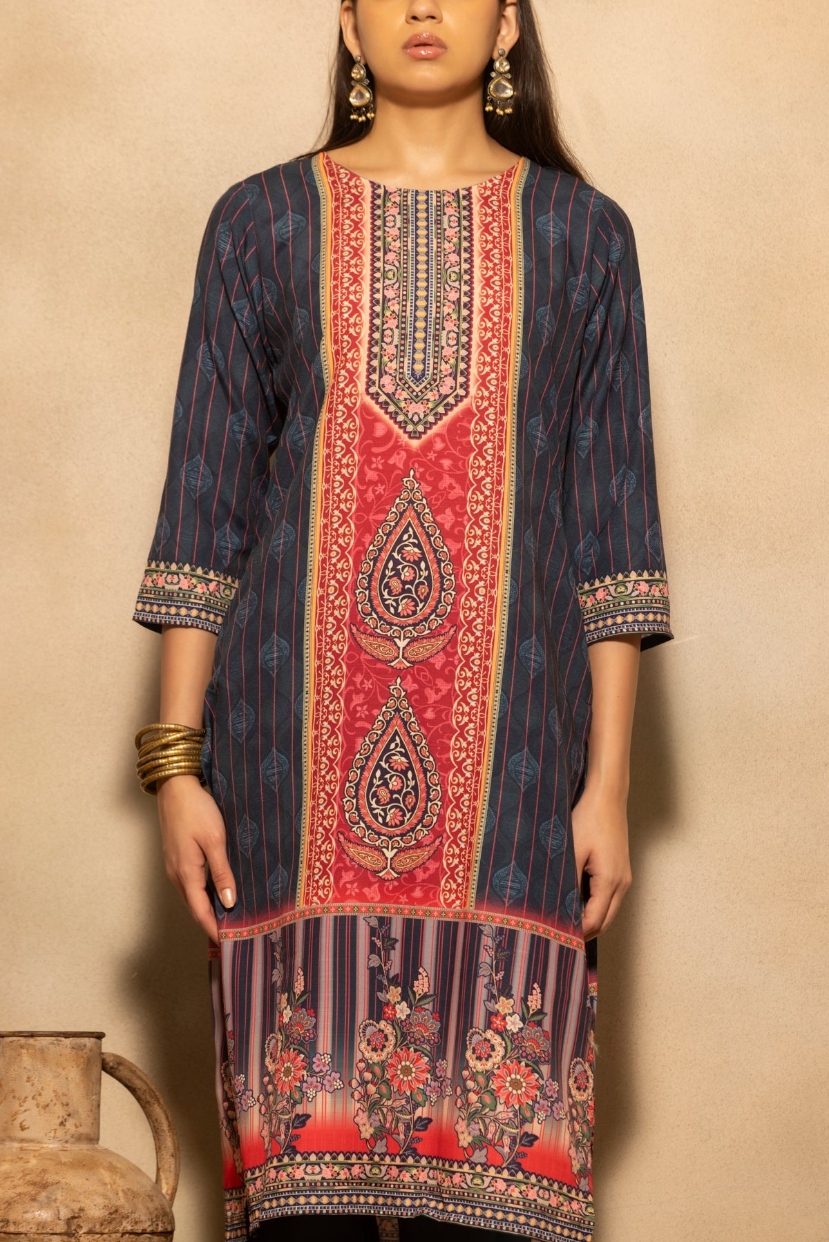 Teal Printed Kurta 3 Pcs Set