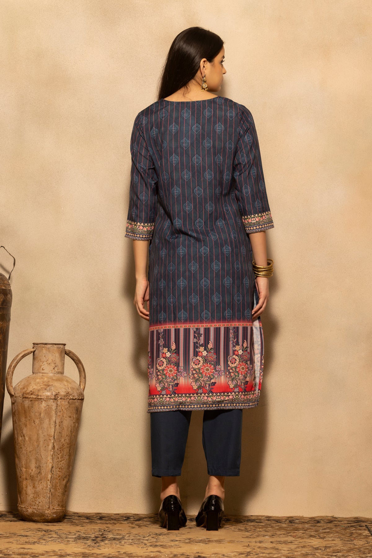 Teal Printed Kurta 3 Pcs Set