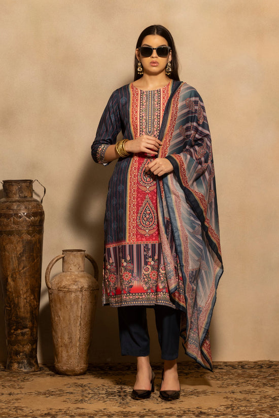 Teal Printed Kurta 3 Pcs Set
