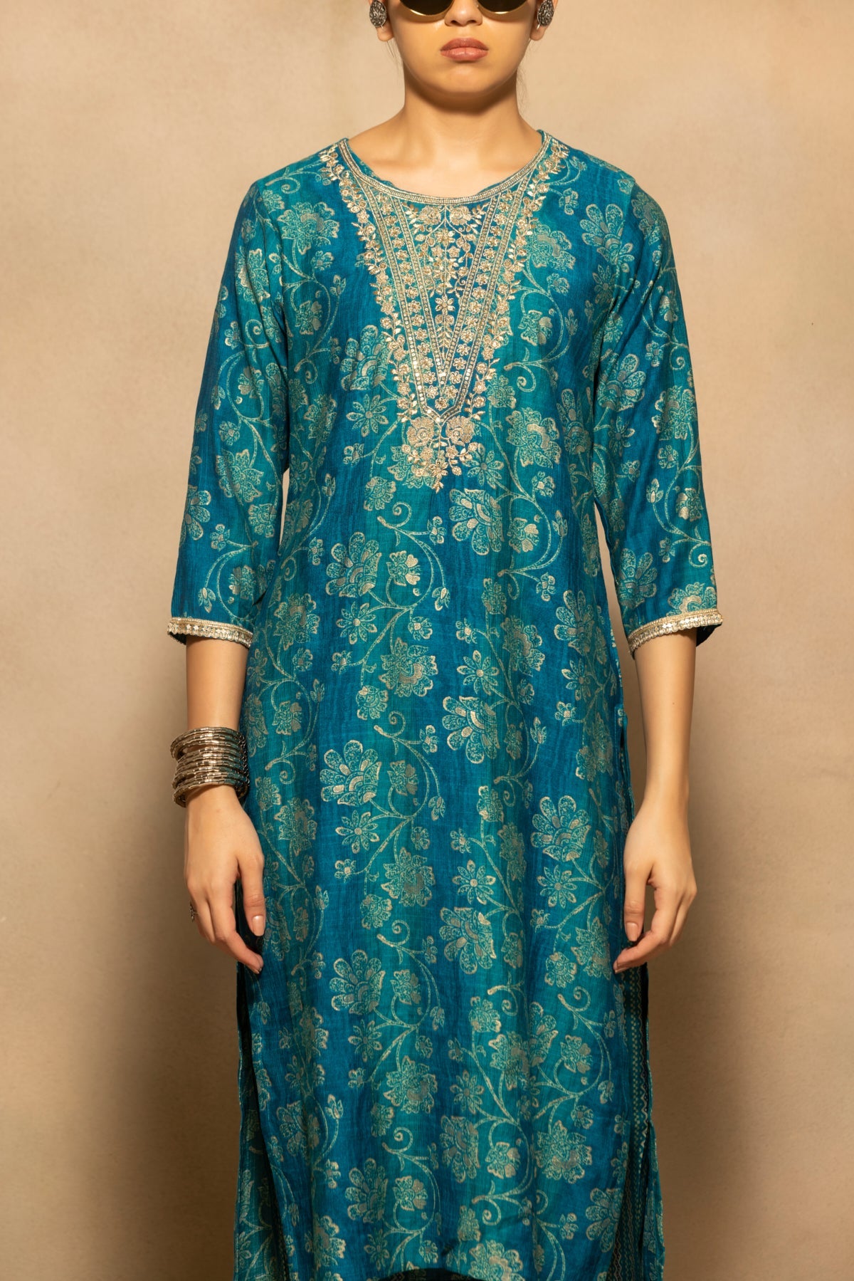 Blue Embroidered Kurta 3 Pcs Set
