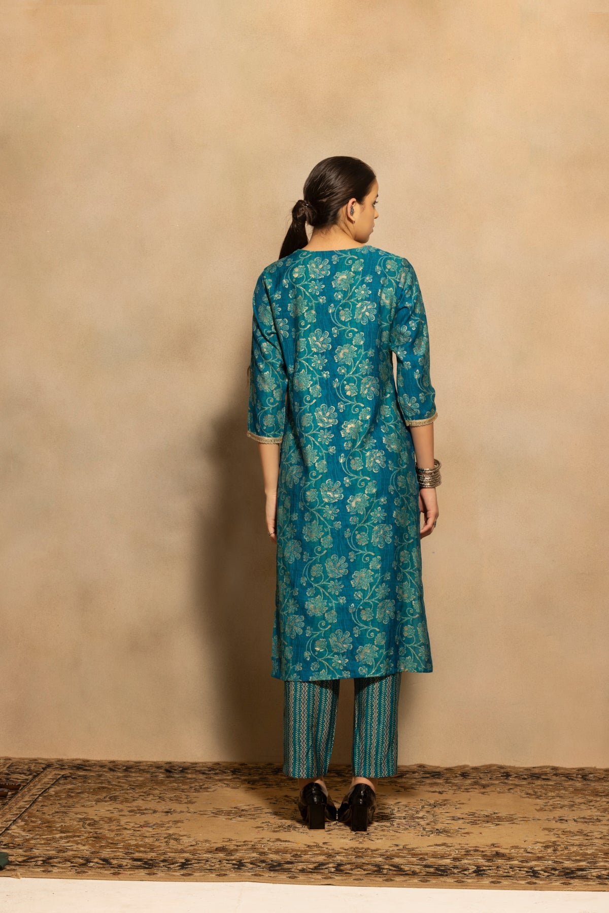 Blue Embroidered Kurta 3 Pcs Set