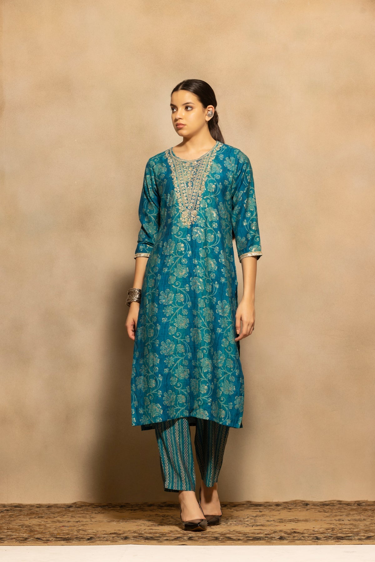 Blue Embroidered Kurta 3 Pcs Set