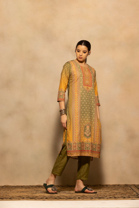 Green Printed Kurta 3 Pcs Set
