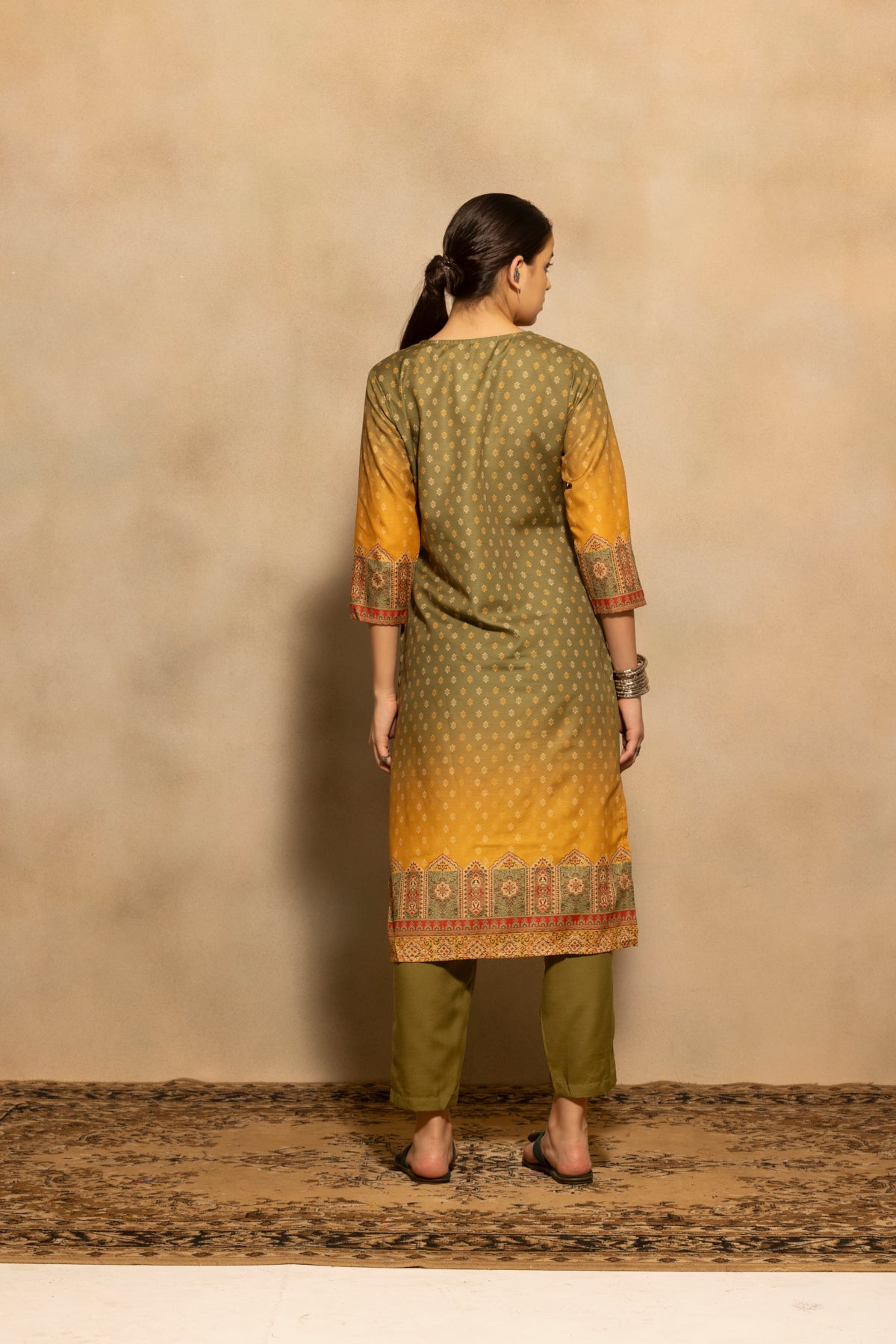 Green Printed Kurta 3 Pcs Set