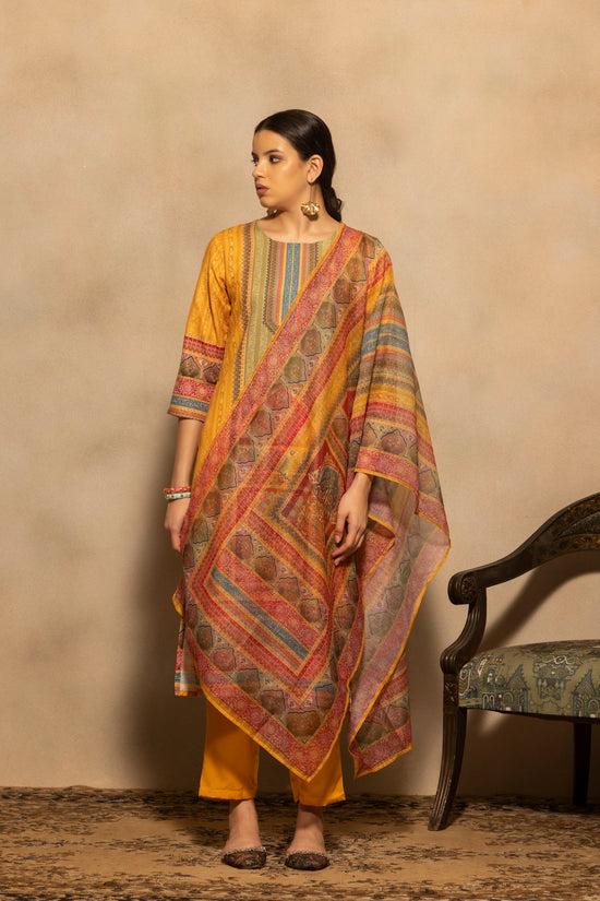 Mustard Printed Kurta 3 Pcs Set