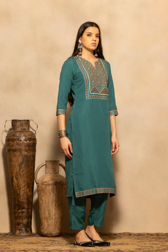Teal Printed Kurta 3 Pcs Set