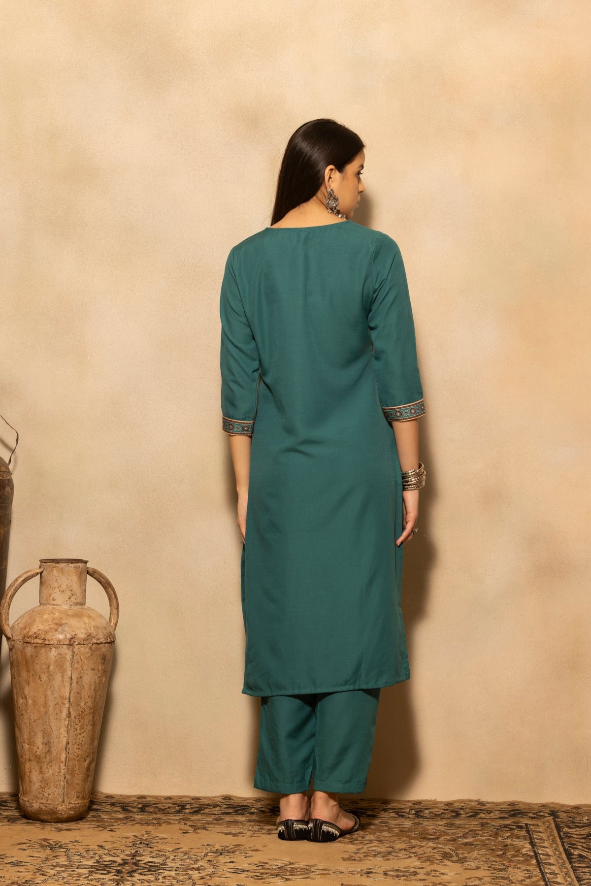 Teal Printed Kurta 3 Pcs Set