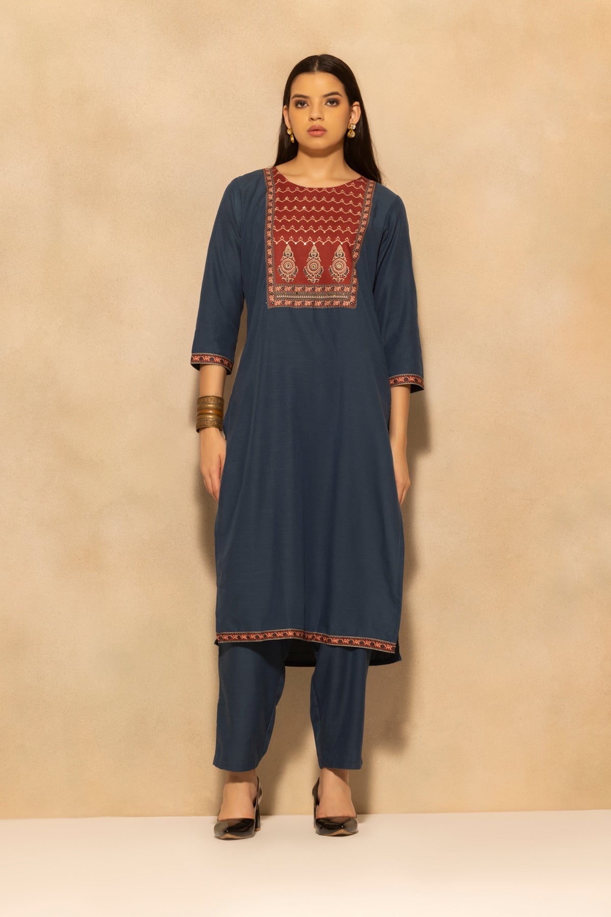 Blue Printed Kurta 3 Pcs Set
