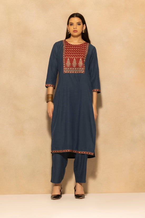 Blue Printed Kurta 3 Pcs Set