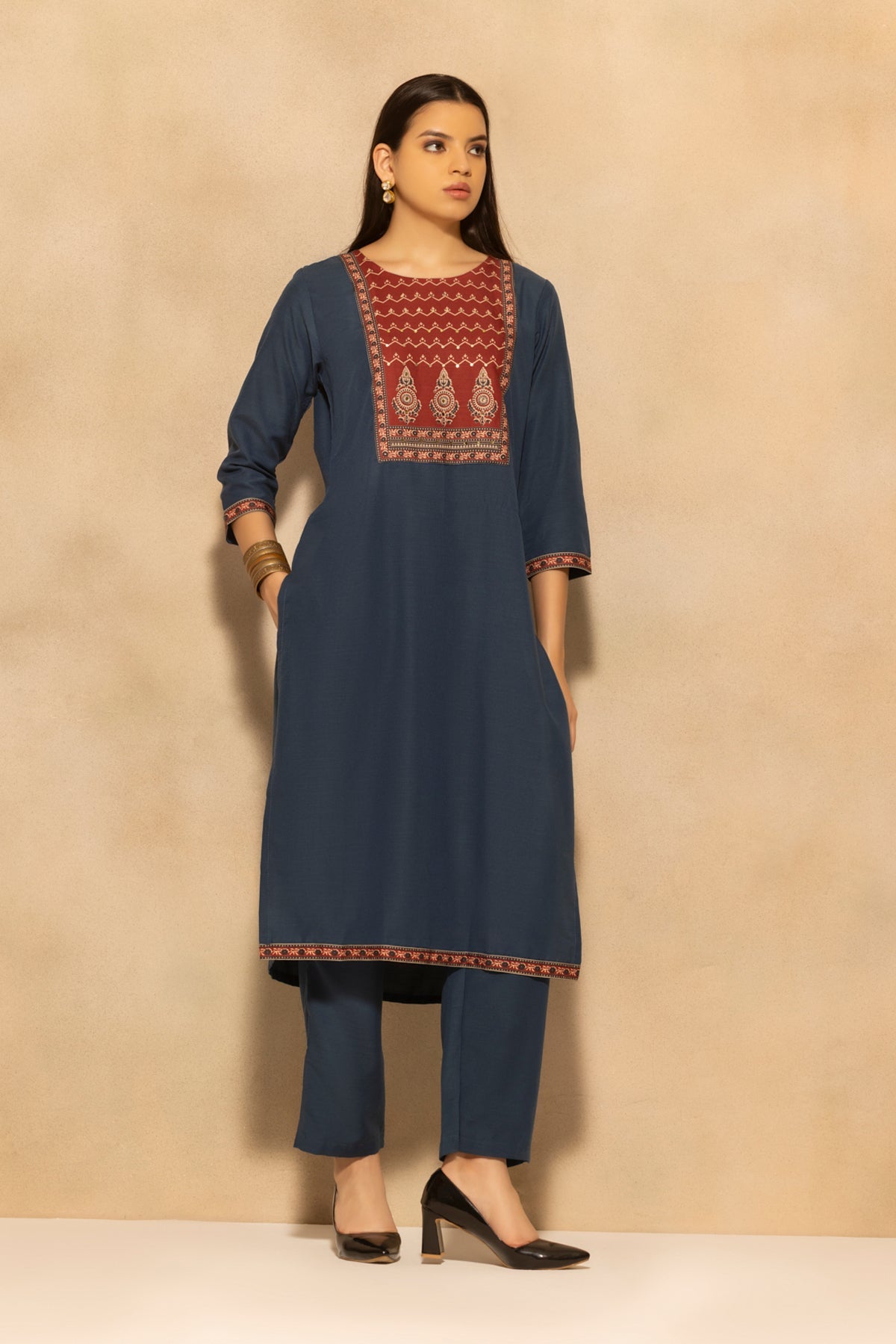 Blue Printed Kurta 3 Pcs Set