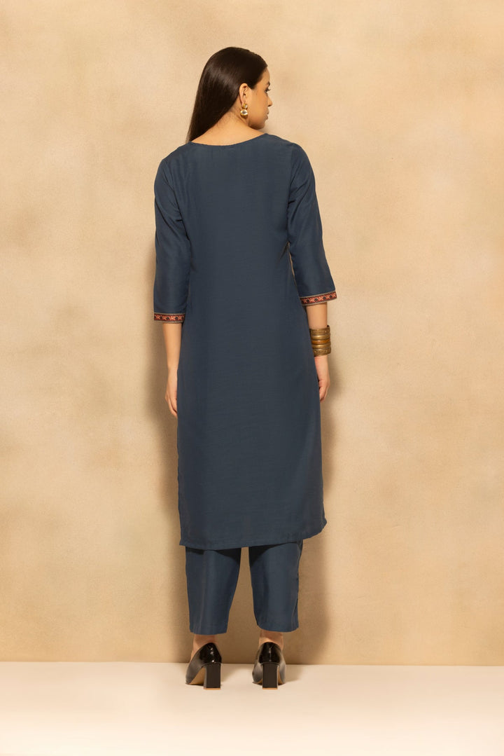 Blue Printed Kurta 3 Pcs Set