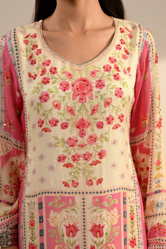 Cream Floral Printed 3 Pcs Kurta Set