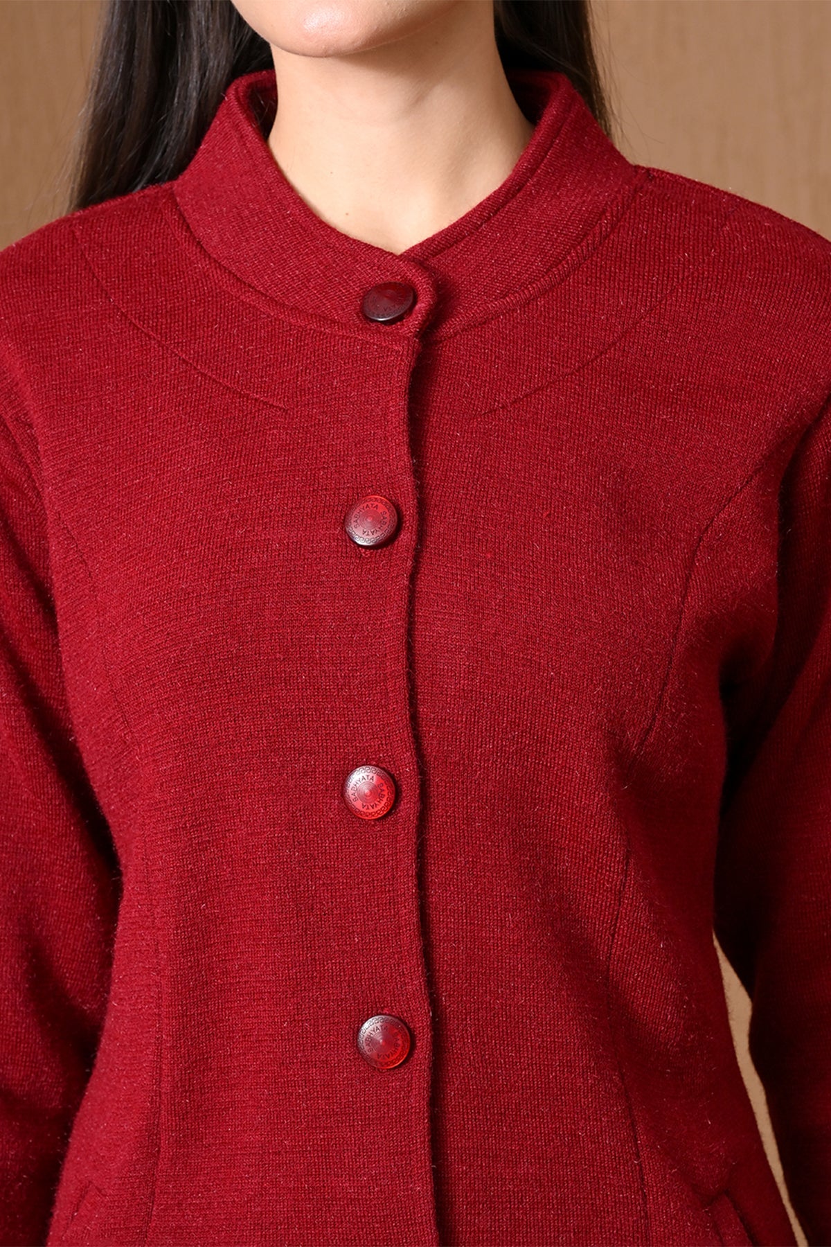 Winter Red Mock-Neck Longline Coat