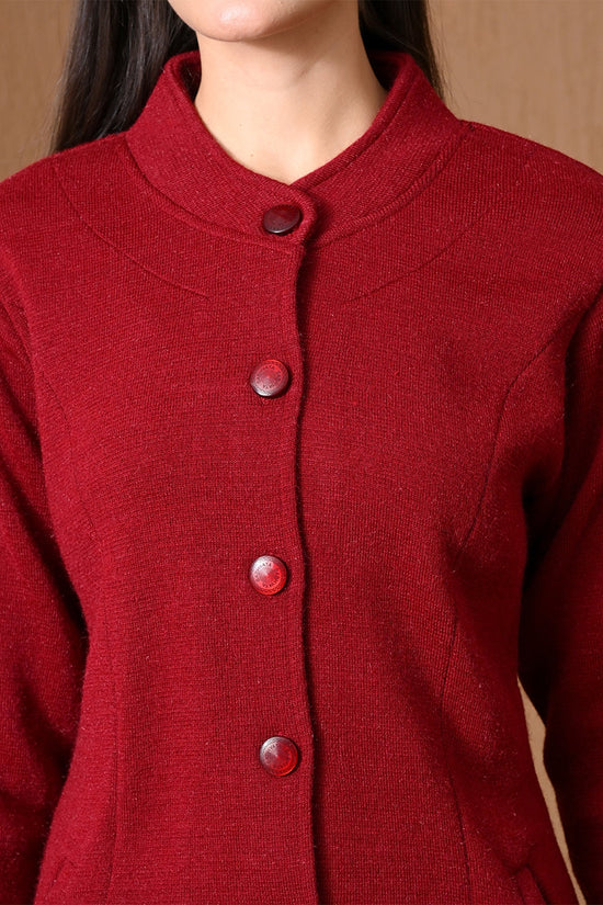 Winter Red Mock-Neck Longline Coat