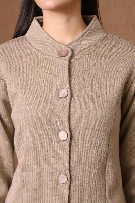 Winter Beige Mock-Neck Longline Coat