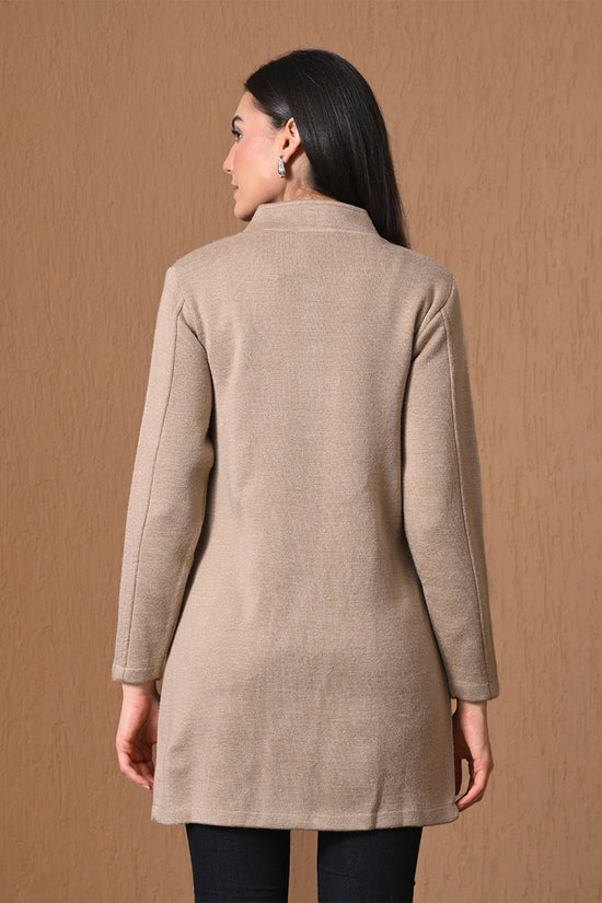 Winter Beige Mock-Neck Longline Coat