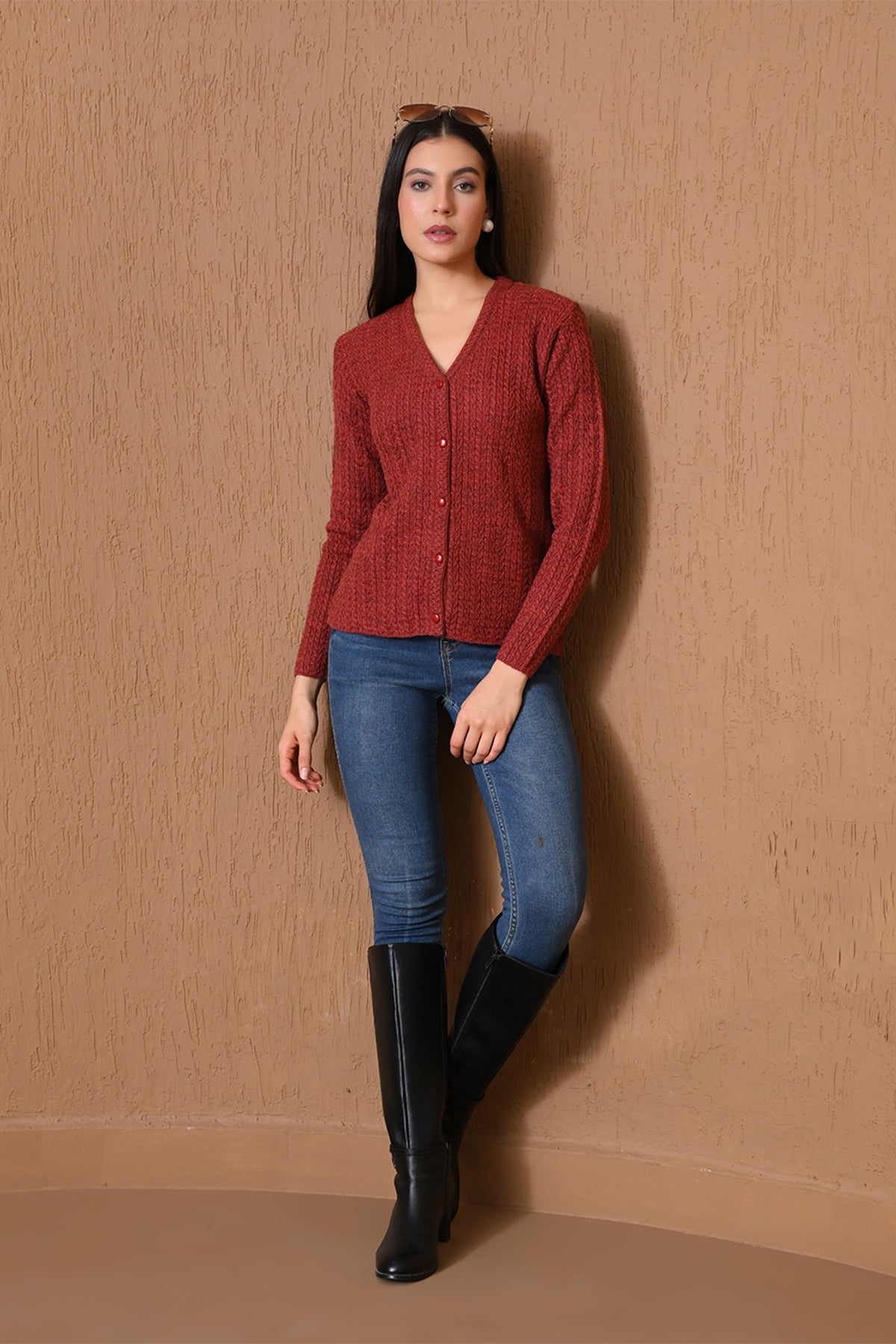 Winter Rustic Orange Cable Knit Cardigan