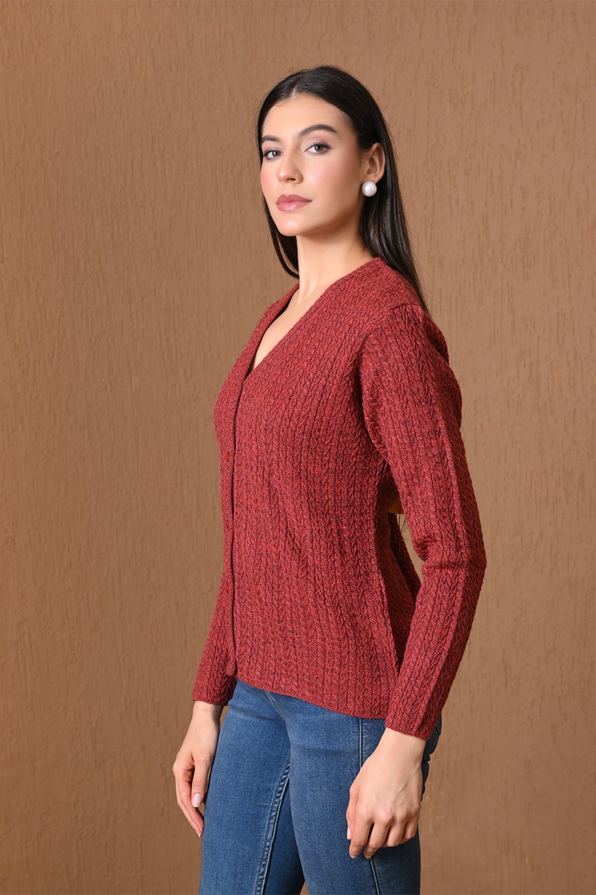 Winter Rustic Orange Cable Knit Cardigan