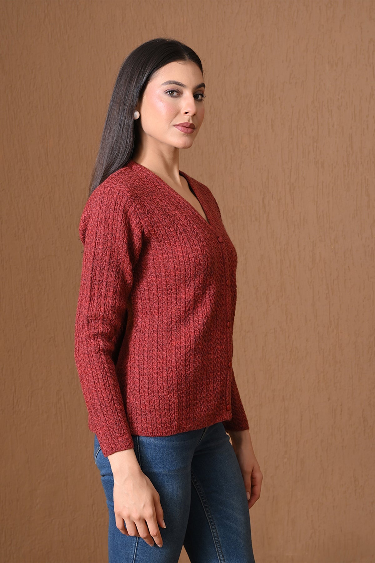 Winter Rustic Orange Cable Knit Cardigan