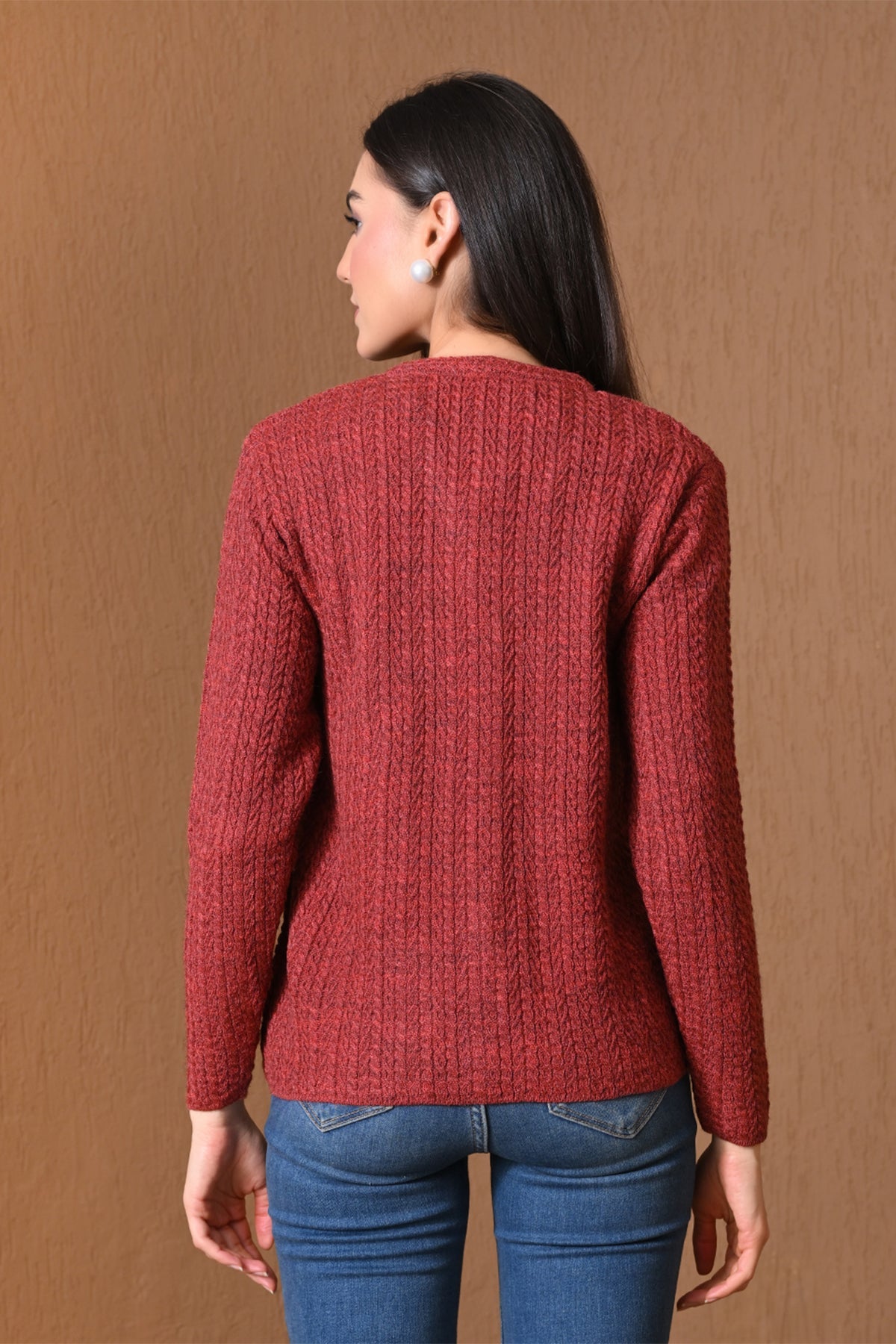 Winter Rustic Orange Cable Knit Cardigan