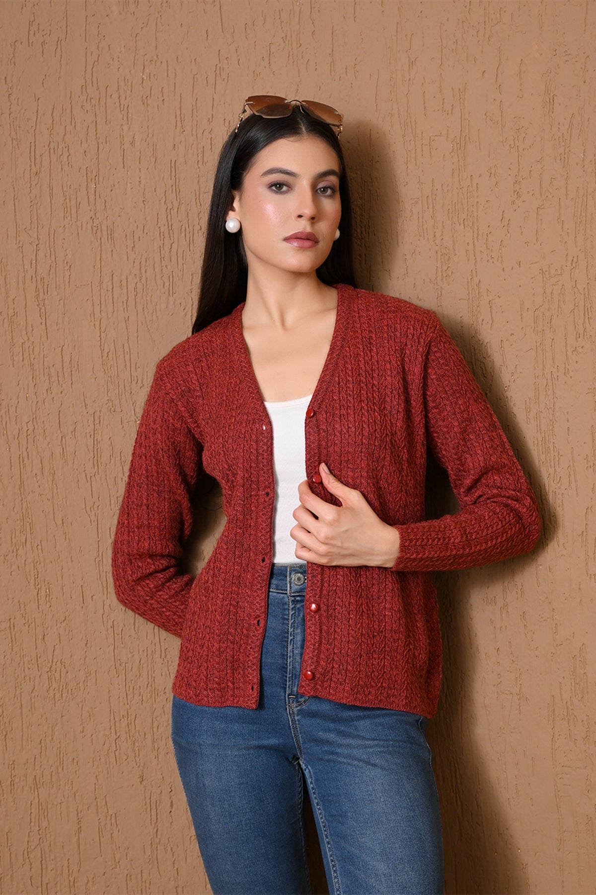 Winter Rustic Orange Cable Knit Cardigan