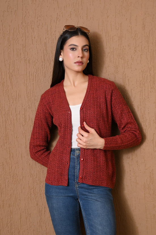 Winter Rustic Orange Cable Knit Cardigan