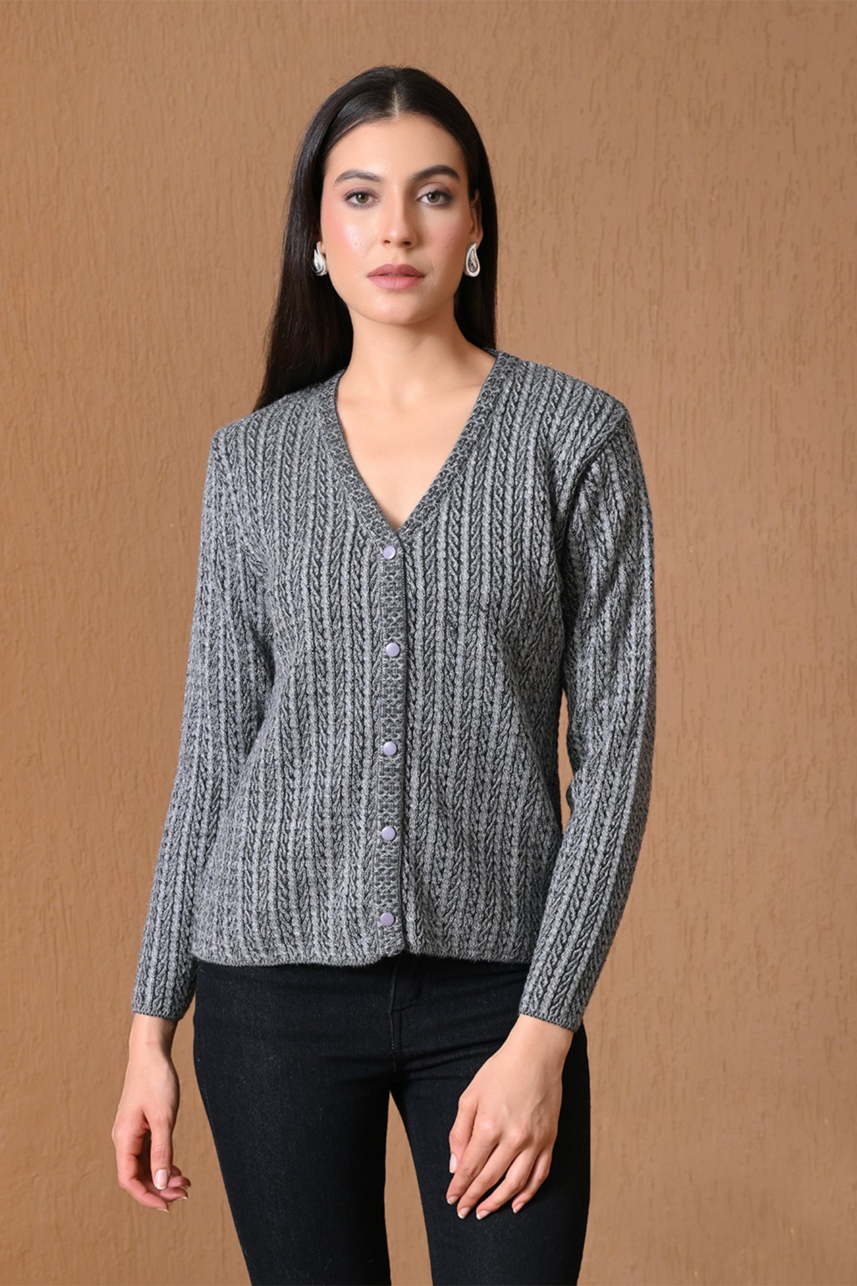 Winter Grey Cable Knitted Cardigan