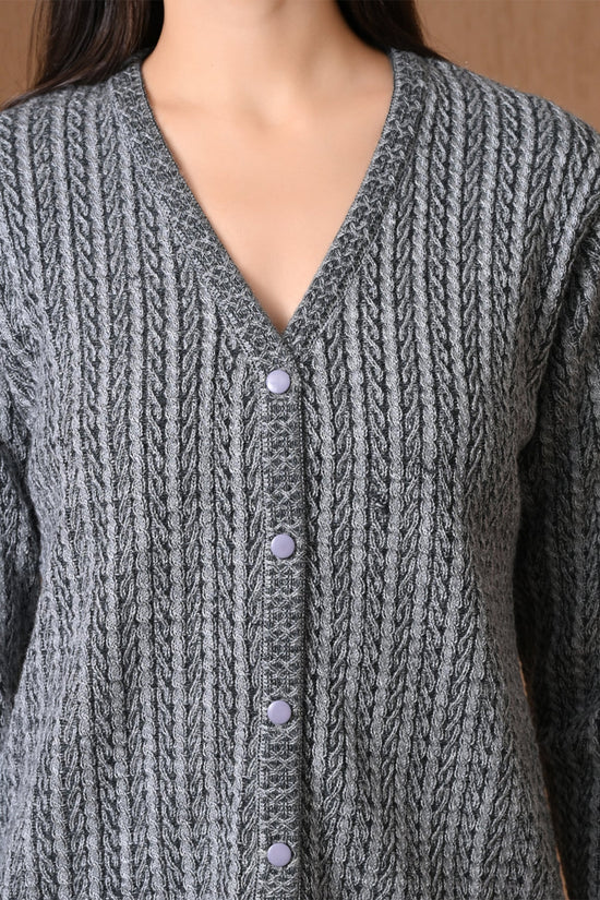 Winter Grey Cable Knitted Cardigan