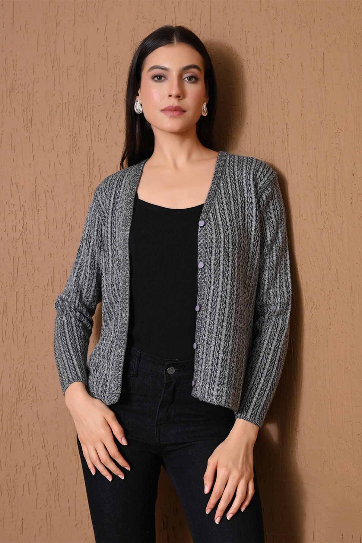Winter Grey Cable Knitted Cardigan