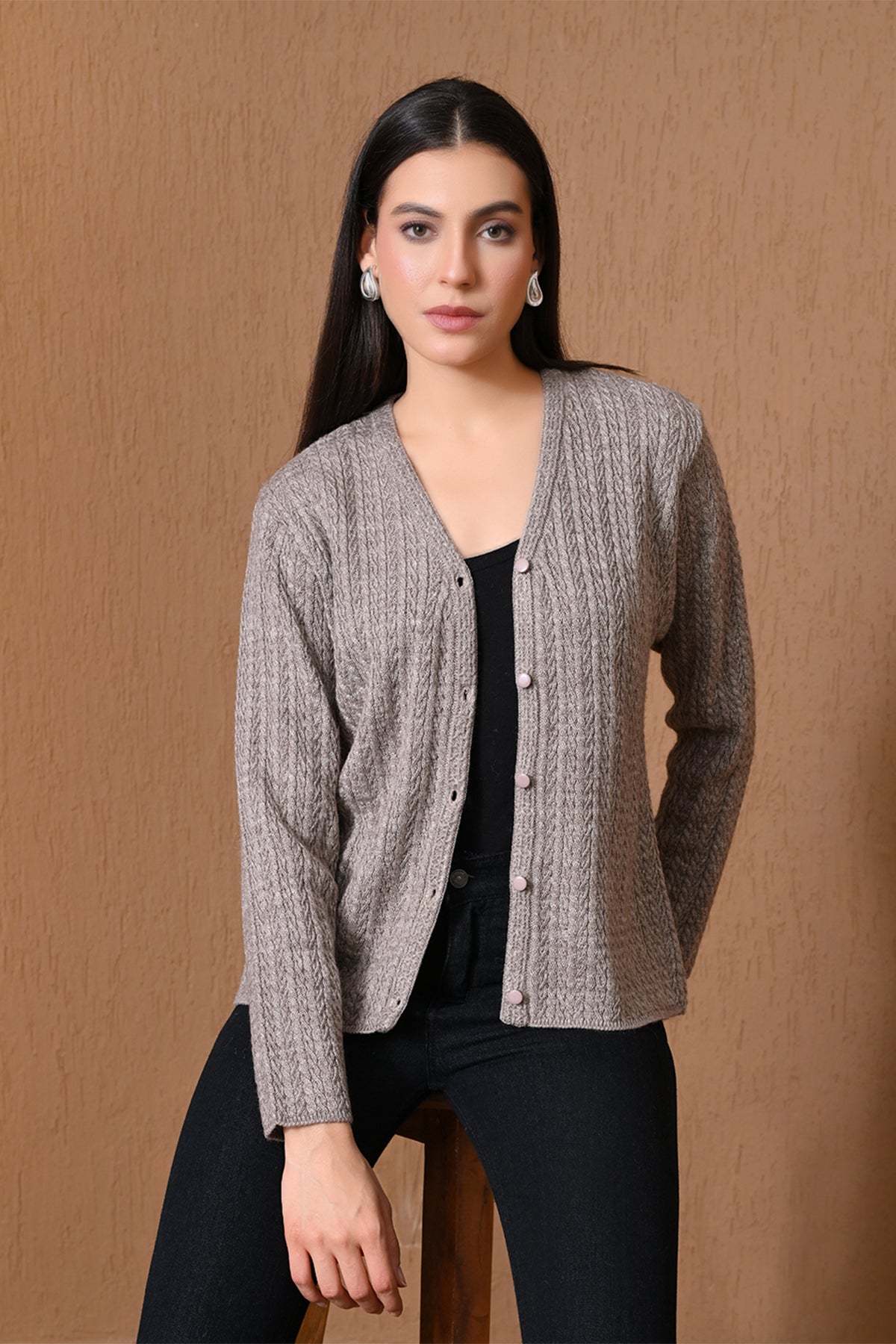 Winter Fawn Cable Knitted Cardigan