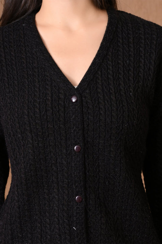 Winter Black Textured Knitted Cardigan