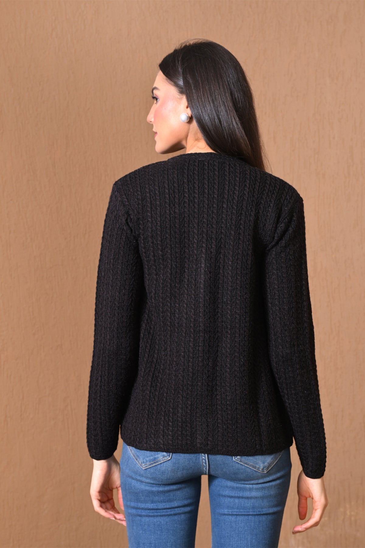 Winter Black Textured Knitted Cardigan