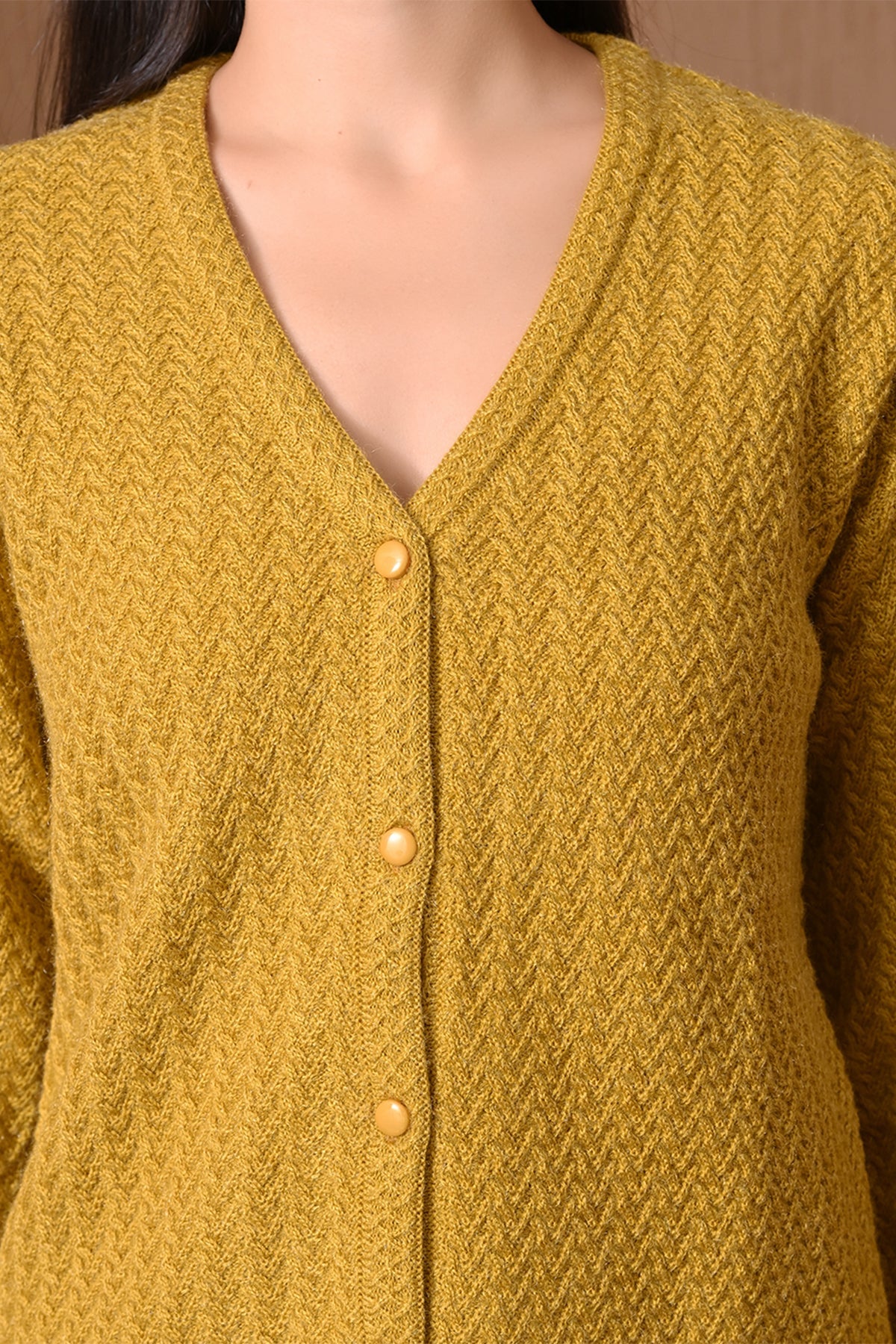 Winter Mustard Yellow Chevron Knitted Cardigan