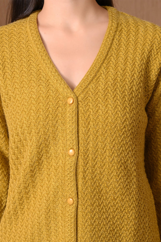Winter Mustard Yellow Chevron Knitted Cardigan