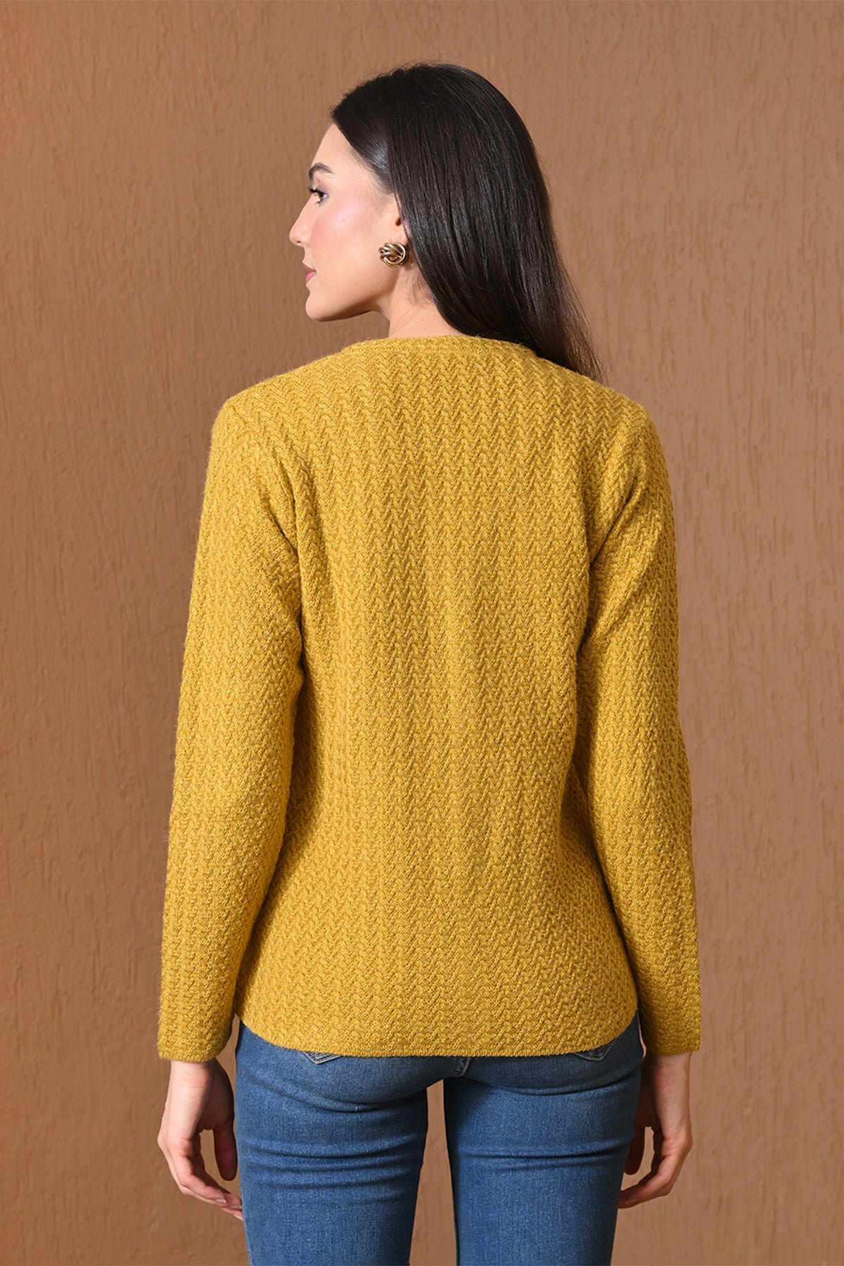 Winter Mustard Yellow Chevron Knitted Cardigan
