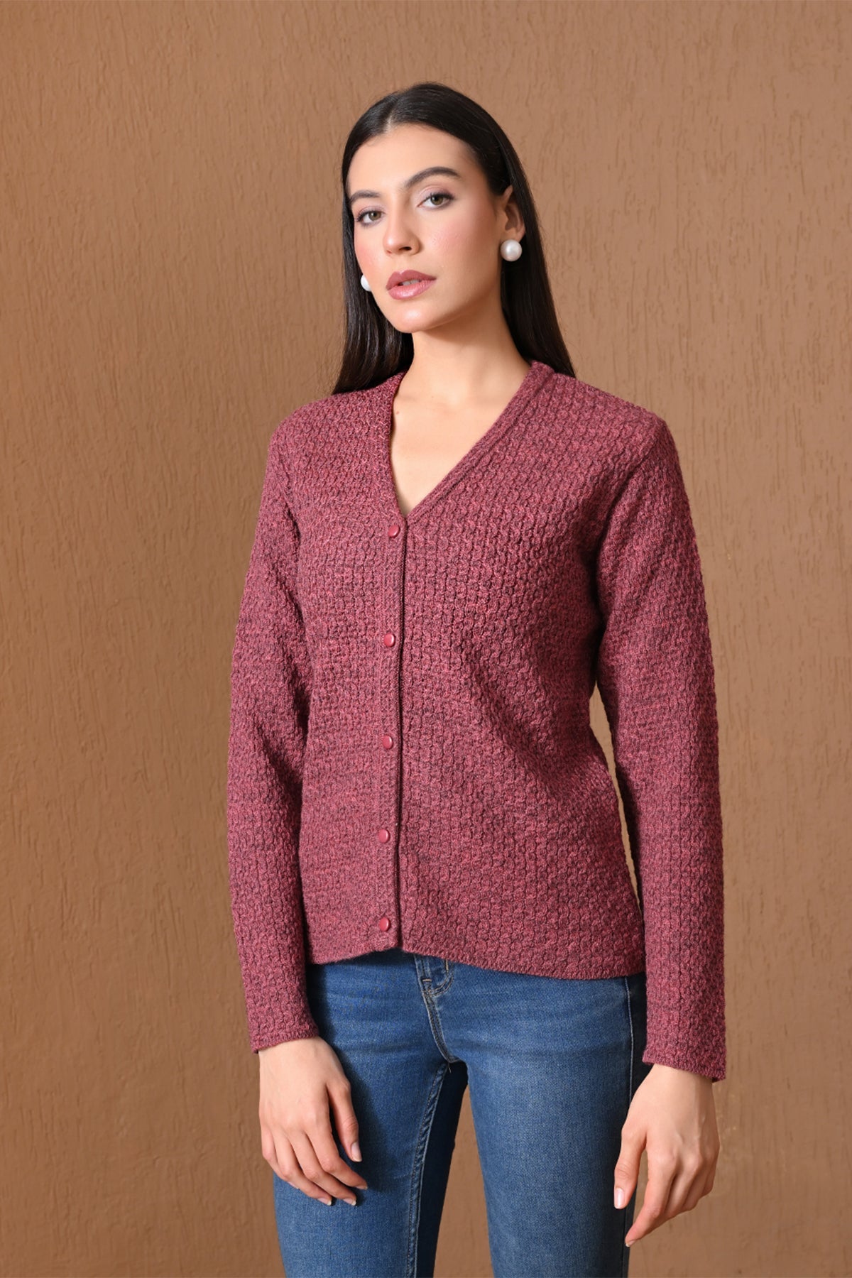 Winter Mauve Textured Knitted Cardigan