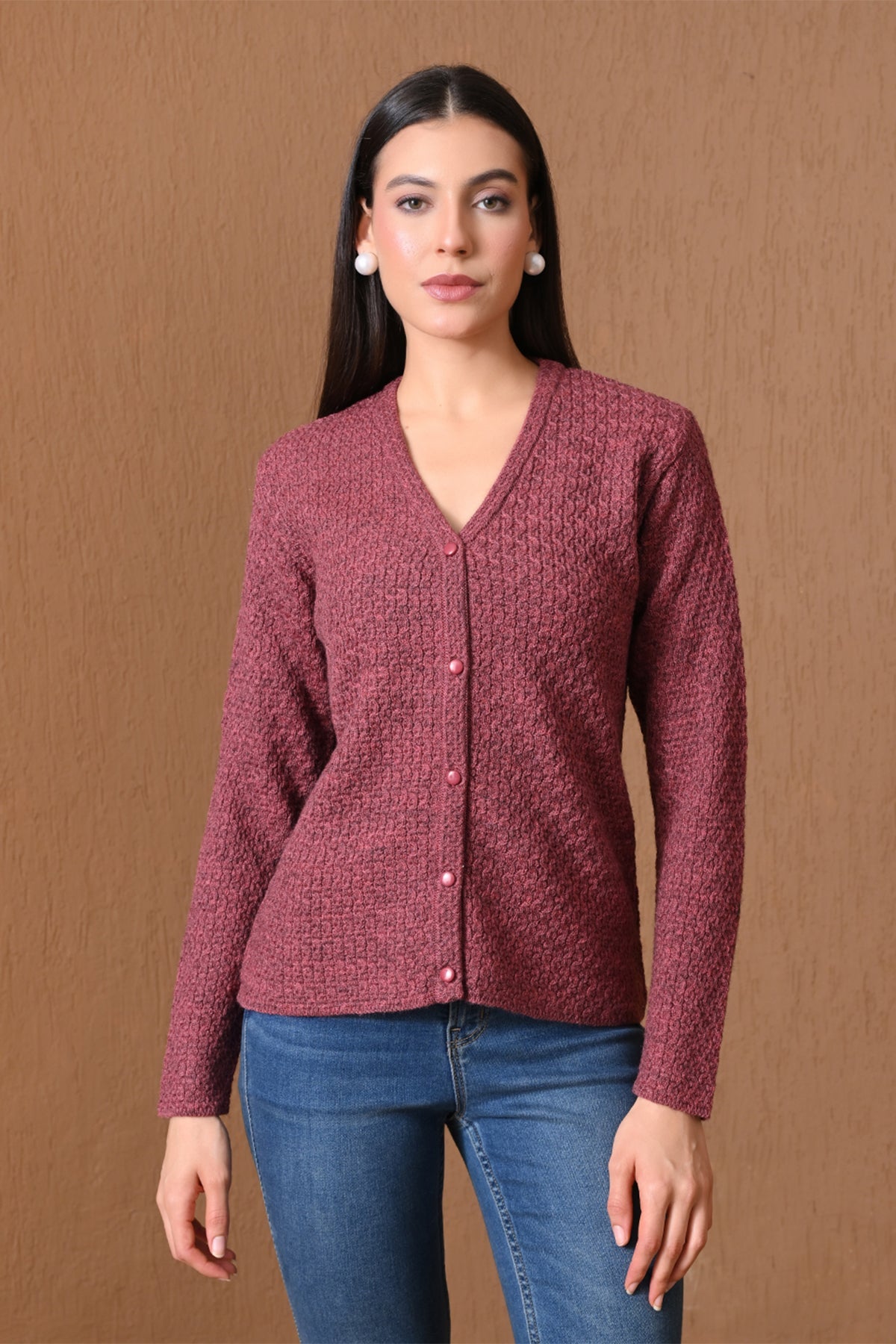 Winter Mauve Textured Knitted Cardigan