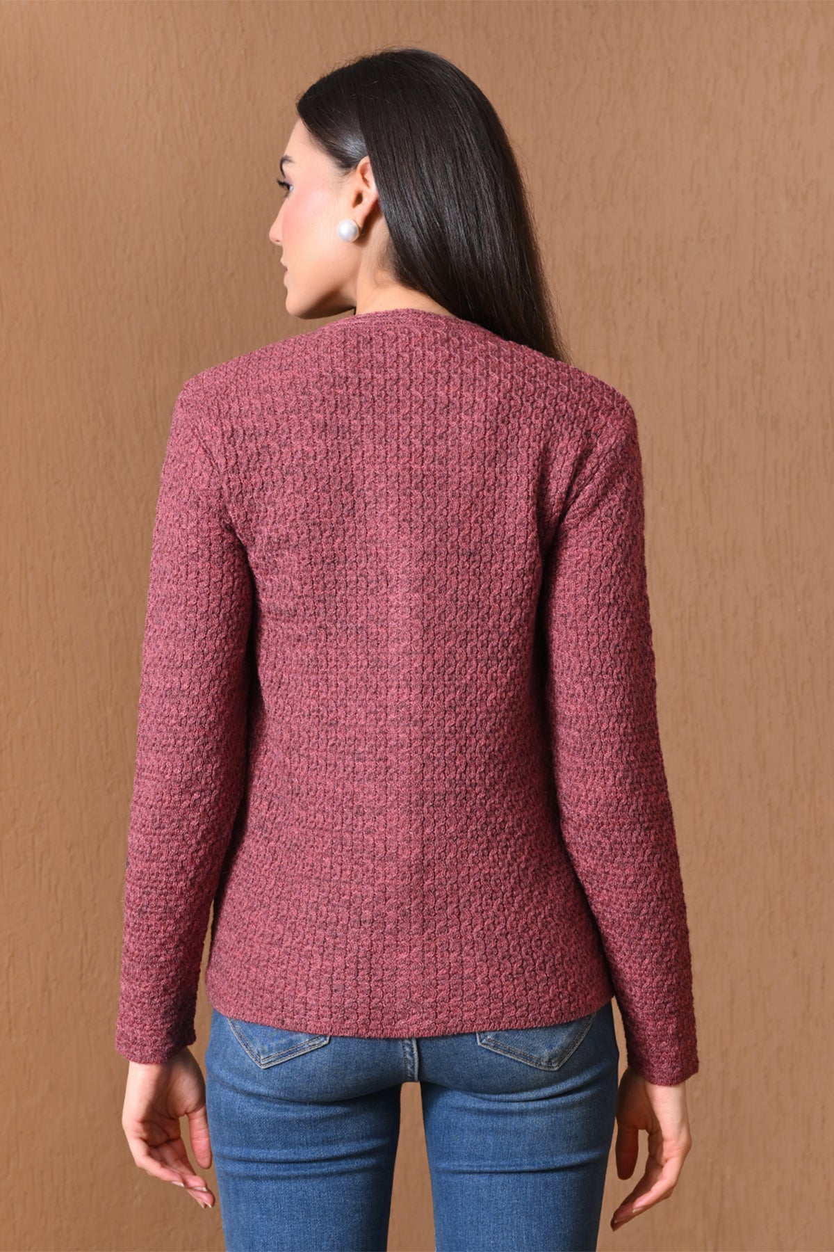 Winter Mauve Textured Knitted Cardigan