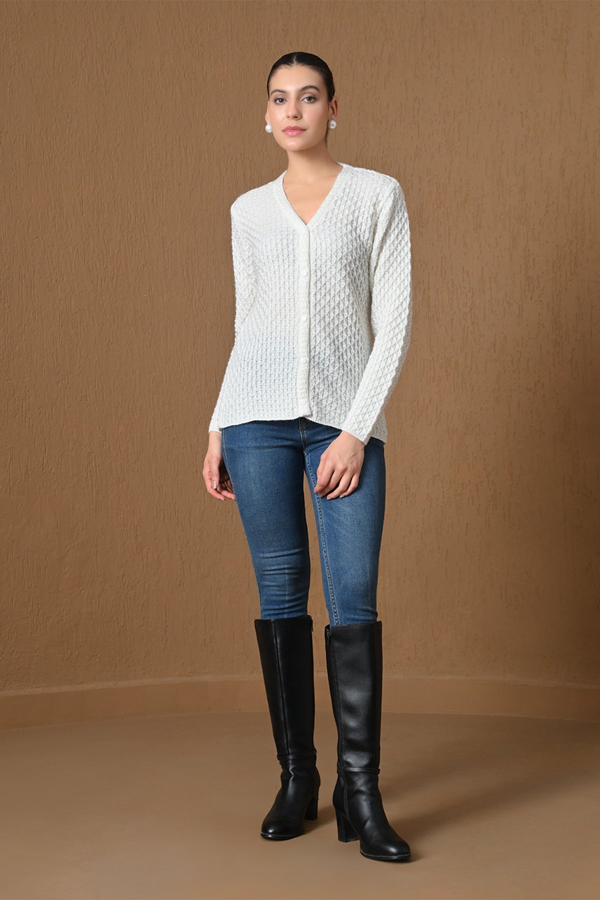 Winter Classic White Knitted Cardigan