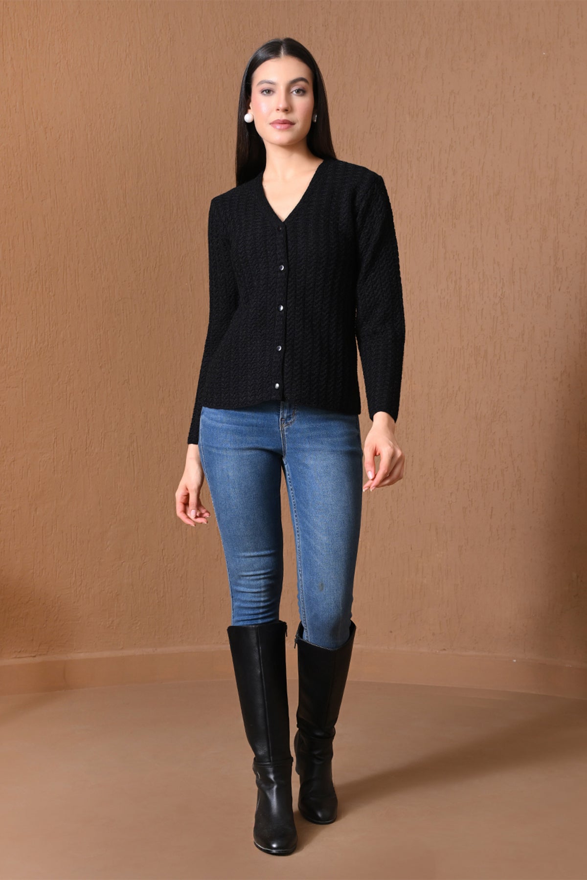 Winter Black Chevron Knitted Cardigan