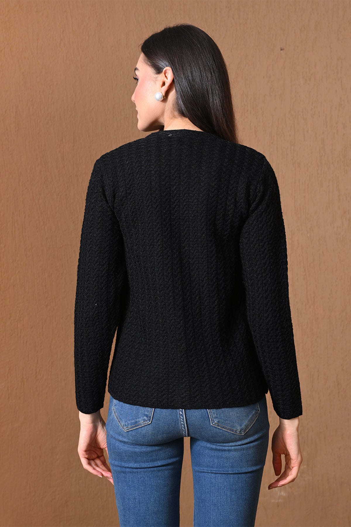 Winter Black Chevron Knitted Cardigan