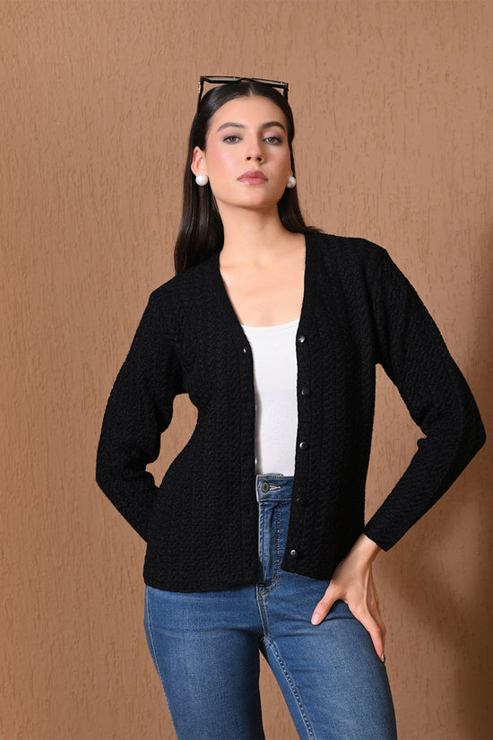 Winter Black Chevron Knitted Cardigan