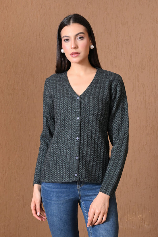 Winter Dark Grey Chevron Knitted Cardigan