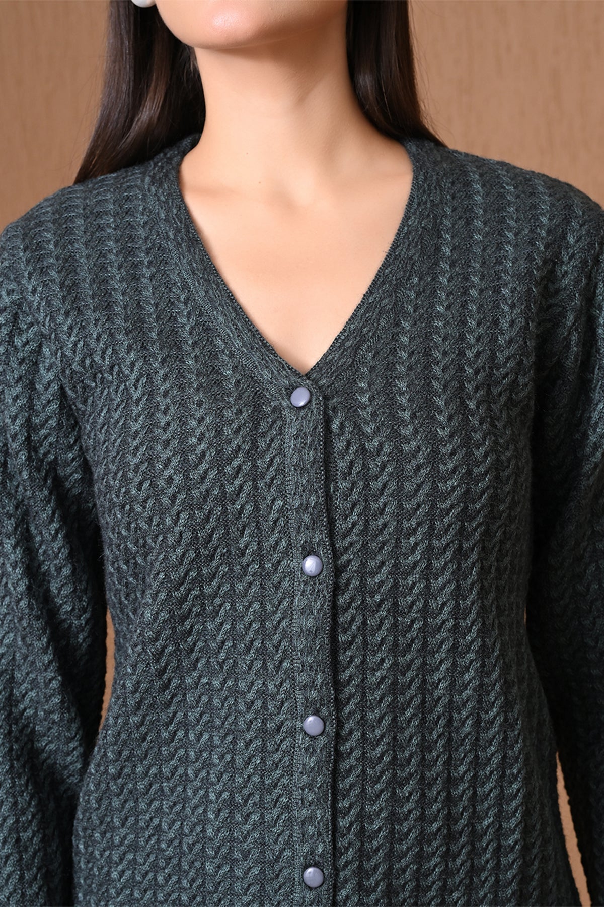 Winter Dark Grey Chevron Knitted Cardigan